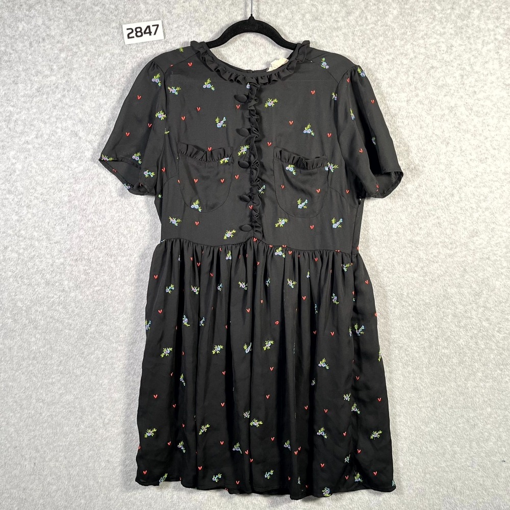 Freeway Mini Fit‎ & Flare Dress Womens Medium Black Ruffle Detail Pleated Casual